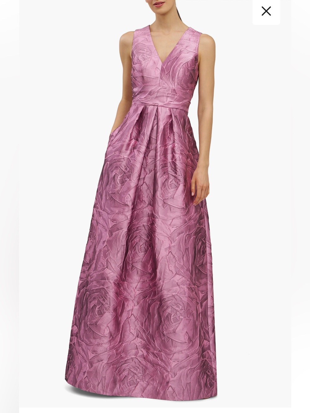 Kay Unger Mauve Pink Rose Jacquard V-Neck Maxi Gown, sz 12, new - Picture 1 of 13